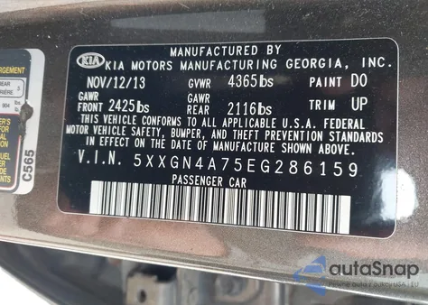 2014 Kia Optima Ex z USA, uszkodzony, nr VIN 5XXGN4A75EG286159